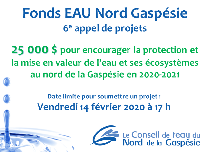 Fonds EAU Nord Gaspésie – 6e appel de projets