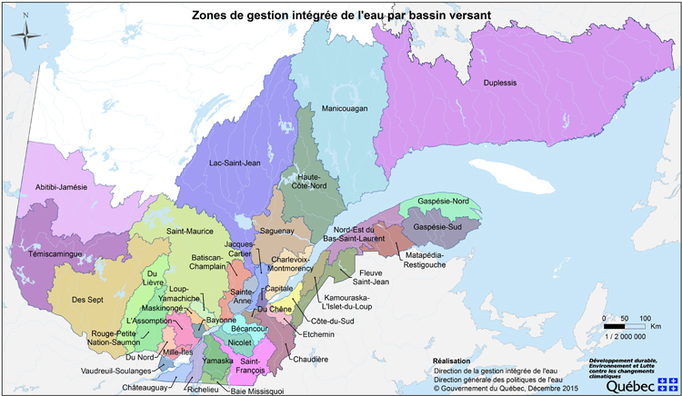 Figure 1. Les quarante (40) zones de gestion intégrée de l’eau par bassin versant (ZGIEBV) du Québec (MELCCFP 2024).